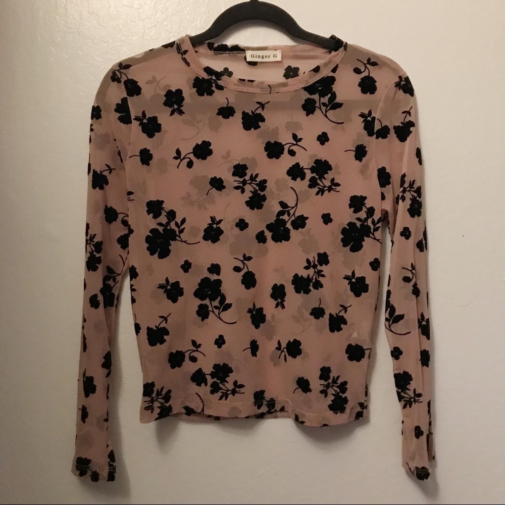 Floral Mesh Long Sleeve Top